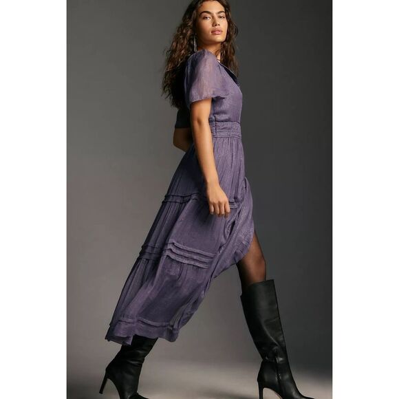 Anthropologie The Somerset Maxi Dress Lurex Edition Metallic Marin Navy L NWT - Picture 5 of 8